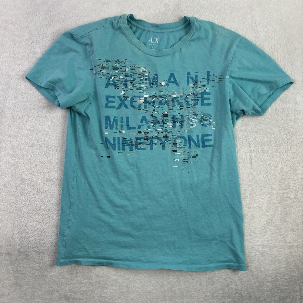 Y2K Armani Exchange Blue Short Sleeve Graphic Shirt Baby Doll Tee Women's Small